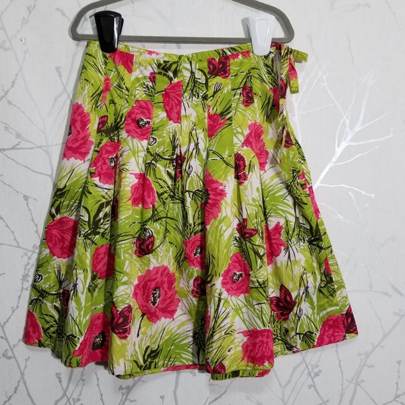 Talbots Green Floral Print Pleated A-Line Skirt - Picture 1 of 4